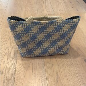 Naghedi Medium Woven Blue and Cream Tote Bag